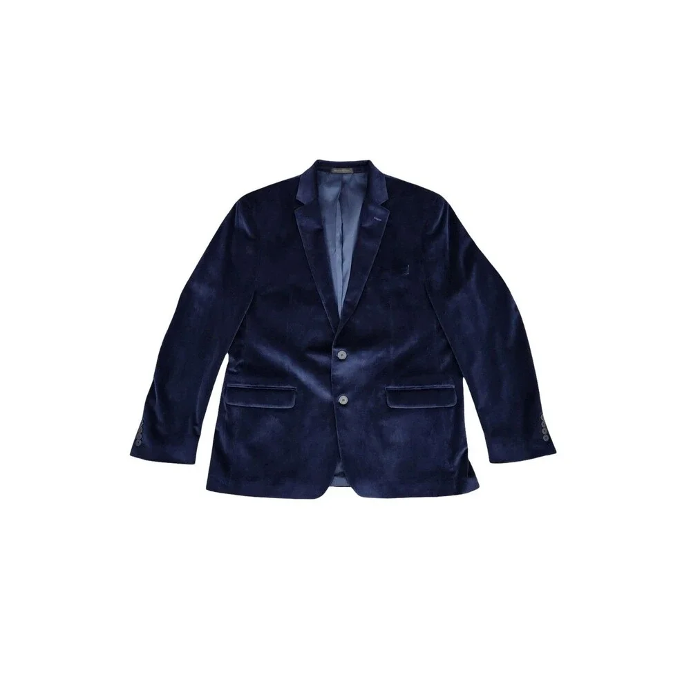 Van Heusen FLEX Navy Velvet Blazer Mens 46R Holiday Party Sport Coat Tailored Fi